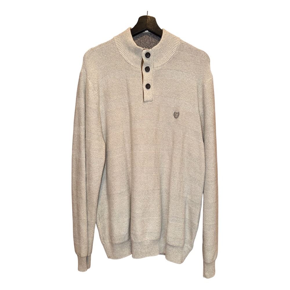 Chaps Textured 100% Cotton Mock Neck Henley Sweater Mens L Tan Classic Preppy